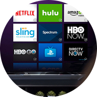 smart TV with 9 apps displayed on the screen next to a menu