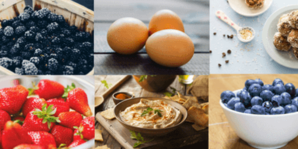 Six images of healthy snacks