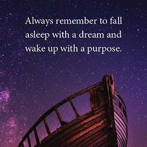 Always remember to fall asleep with a dream and wake up with a purpose.