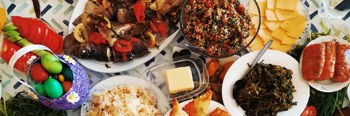 table full of various dishes for a party